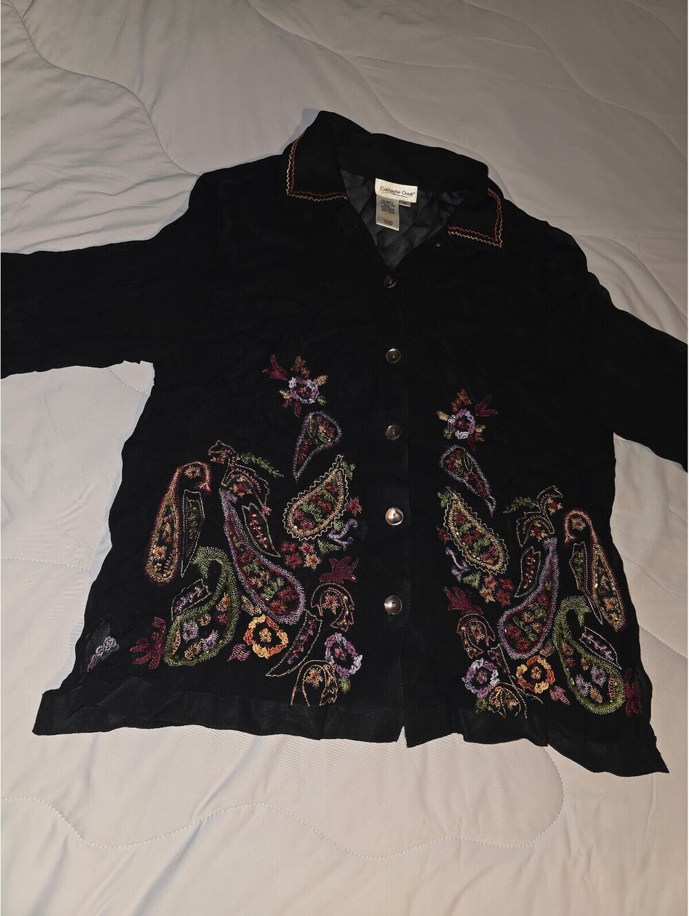 Coldwater Creek Women's Size XS - Black see through Floral Embroidered Blouse